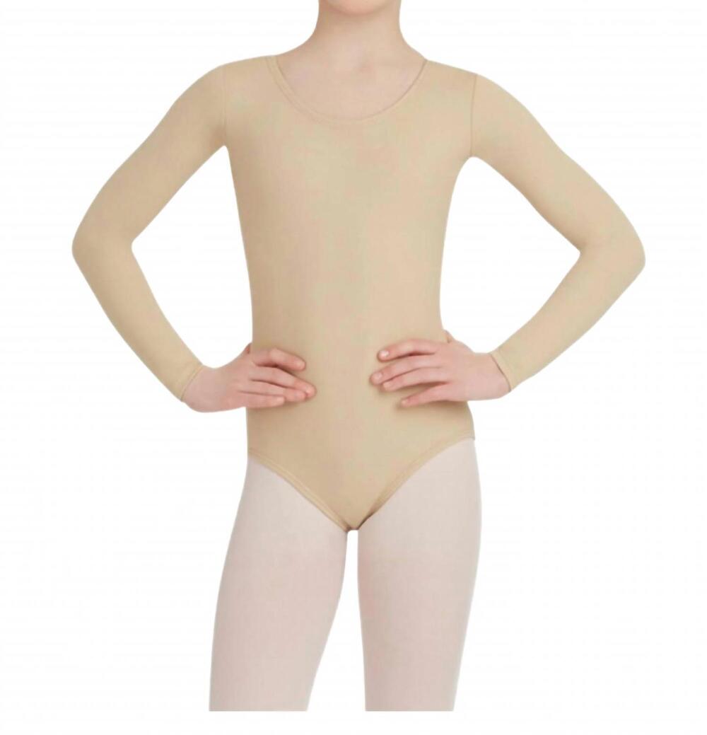 NEW CAPEZIO kids' team basic long sleeve leotard in nude